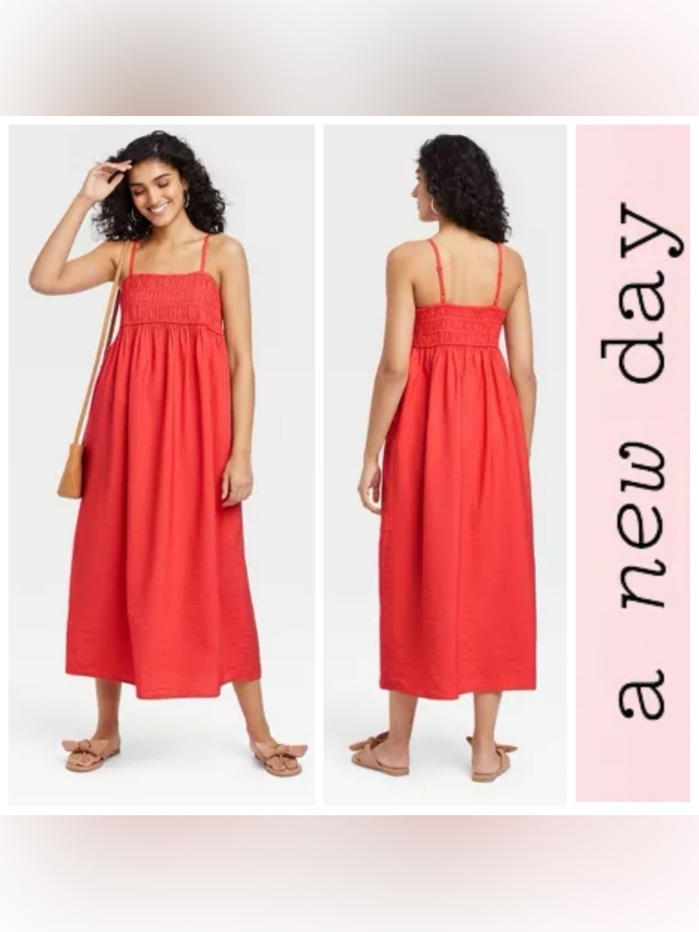 A New Day Smocked Midi Slip Dress with pockets